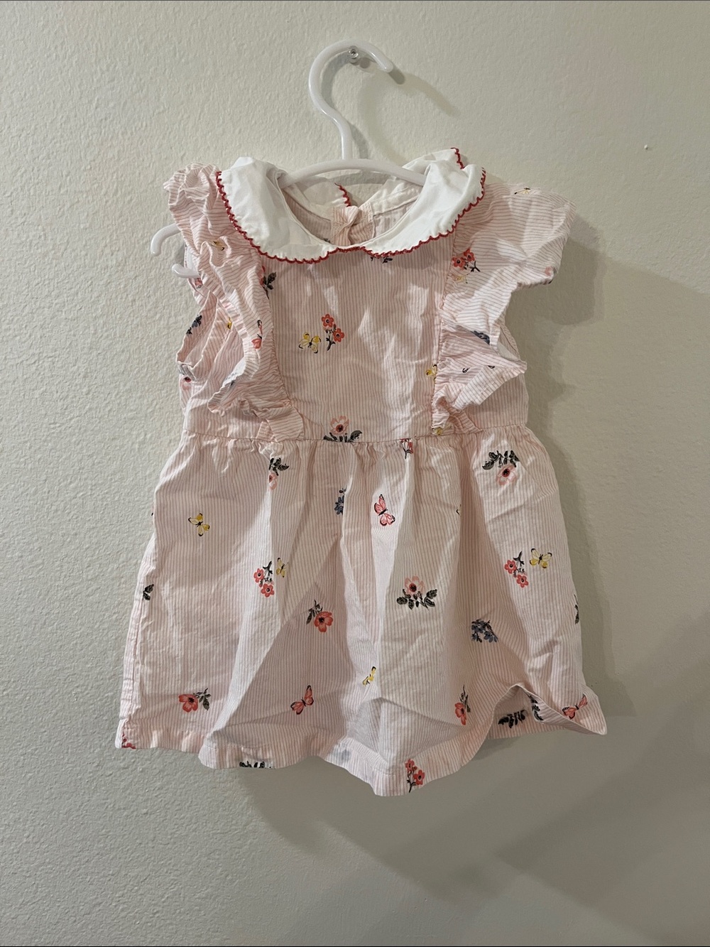 6 -12 month Pink Floral baby girl Dress with Peter Pan Collar